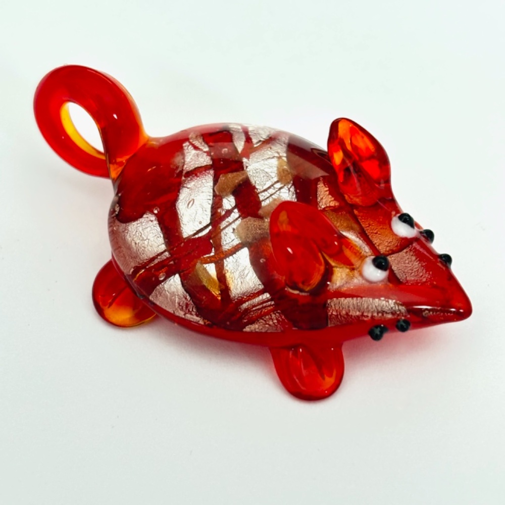 As Low As $2 Red Silver Handmade Lampwork Glass Mouse Pendant